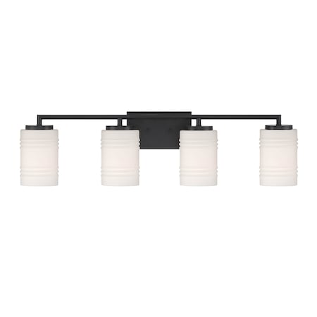Designers Fountain Leavenworth 33in 4-Light Matte Black Modern Indoor Vanity Light with Etched Glass Shades D257M-4B-MB